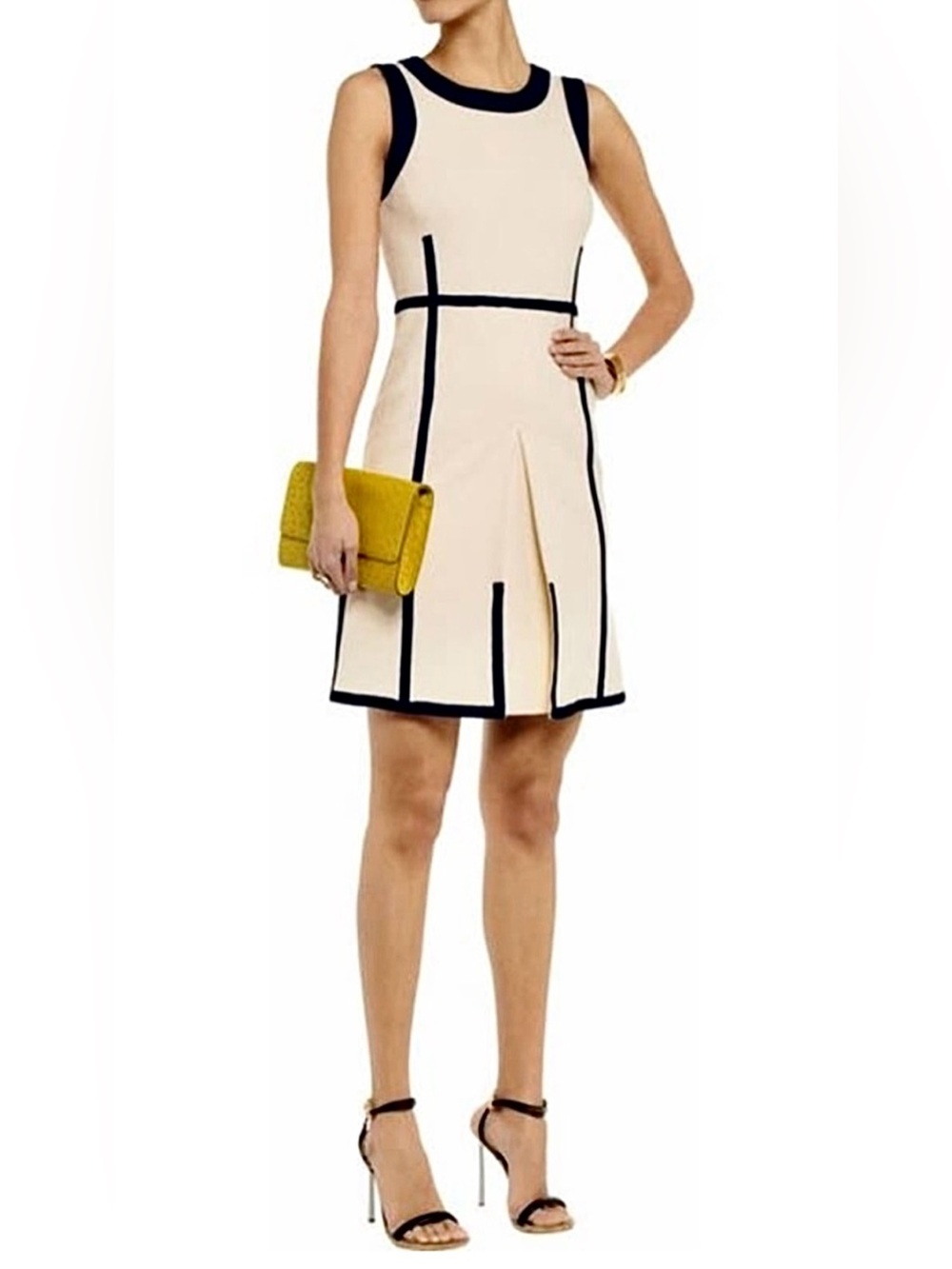 TORY BURCH Addis Sleeveless Dress | S | Cream & Navy